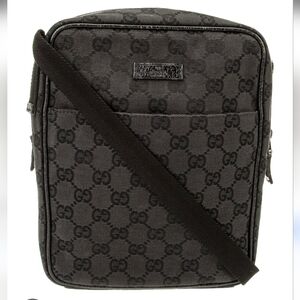 Gucci Black Canvas Monogram Messenger Bag. Authentic!!